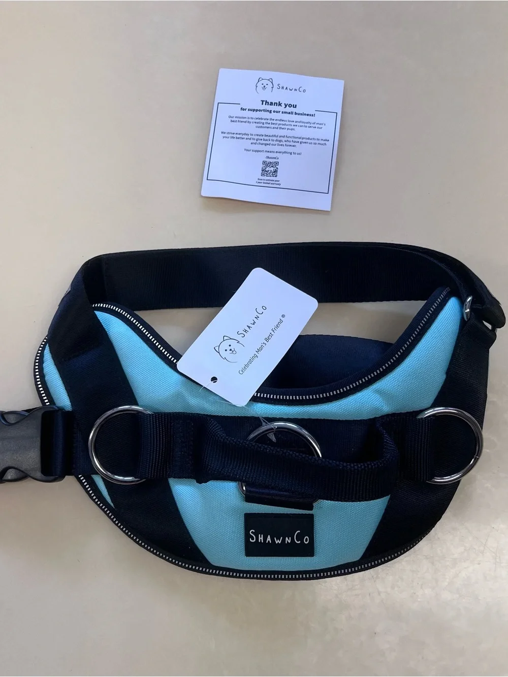 NWT Shawn Co Essential Dog Harness Size M 3 Leash Clips Reflective in Seafoam